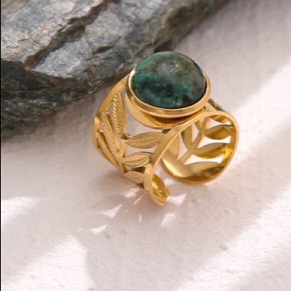 #41 NEW 18k Gold Plated Natural African Turquoise Ring - Picture 1 of 11
